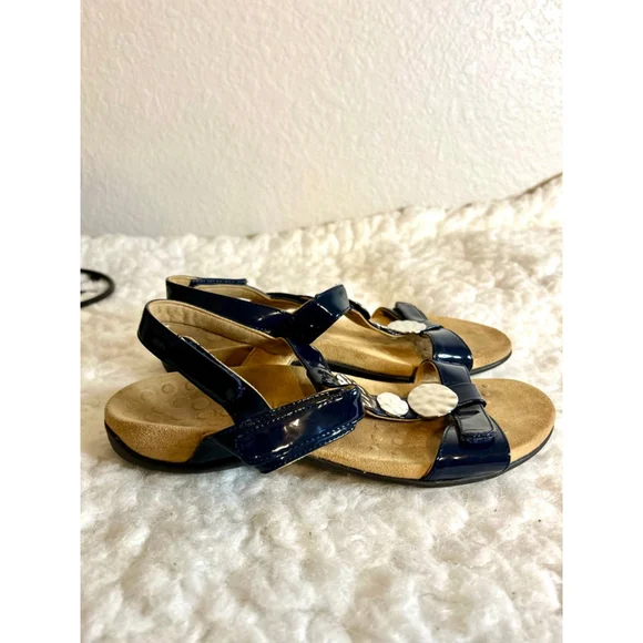 Vionic Farra Orthaheel Navy Patent Leather Sandals Women Size 8 - Picture 4 of 9